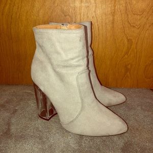 grey clear heel booties